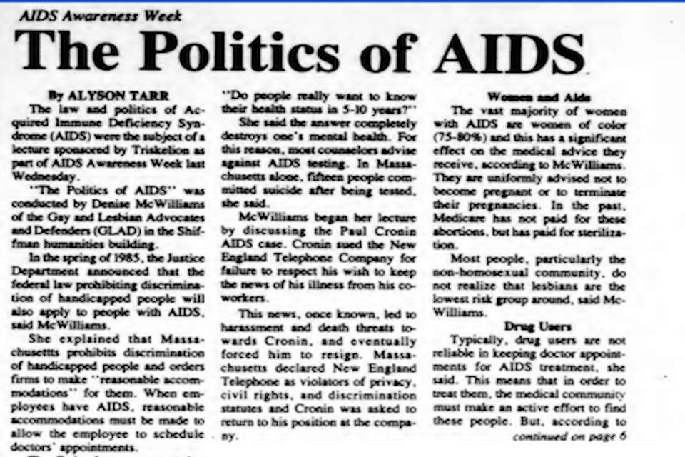 An article from the Justice titled "The Politics of Aids" by Alyson Tarr.