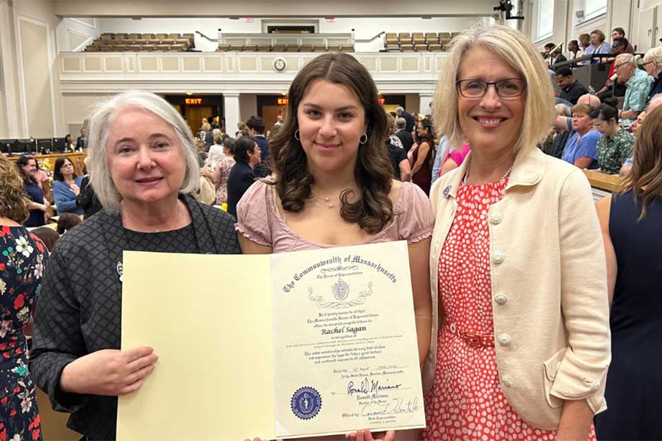 Leah Kotkin stands with her supervisors Rachel Sagan and Rebecca Parkhill