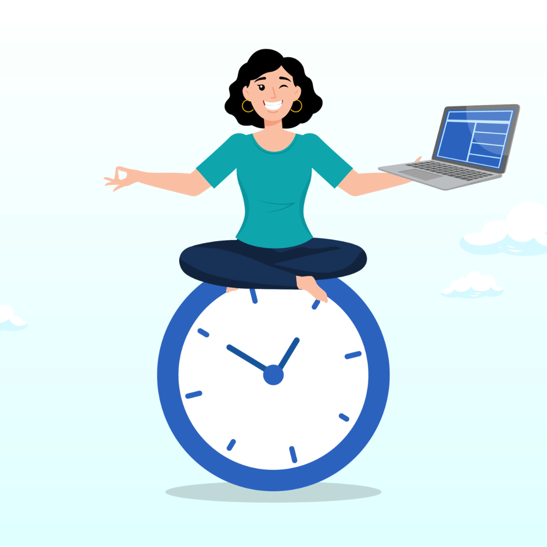 a person on a stop watch holding a laptop