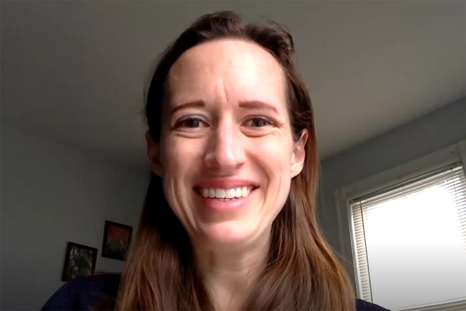 closeup of woman smiling broadly