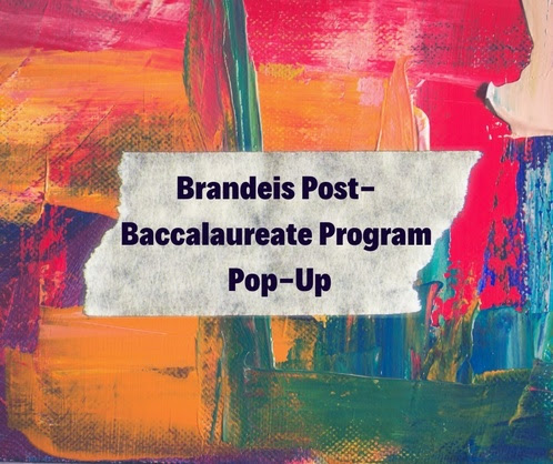 Brightly colored background with exhibition title