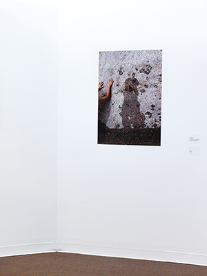 installation view Jaime Black exhibition, 3 photos on white walls