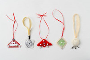 Colorful amulets hung on ribbons