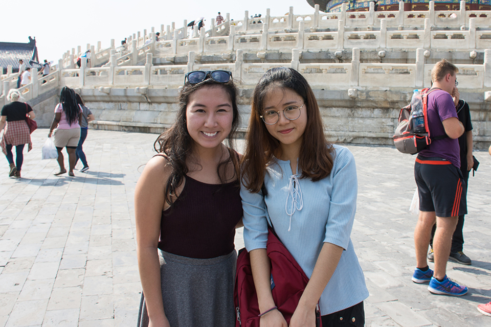 Brandeis student Amanda Nguyen and a local roommate abroad.