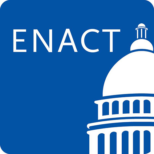 enact logo with illustration of U.S. Capitol knoced out of blue background
