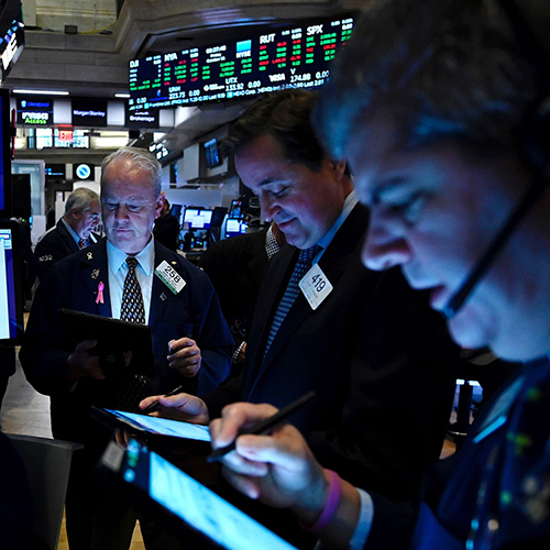 Traders at a stock exchange