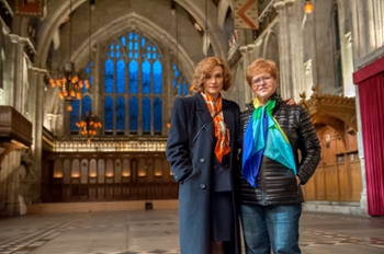 Alumni Achievement Award winner Deborah Lipstadt, M.A. '72, Ph.D. '76, with actress Rachel Weisz, who plays her in the new movie 