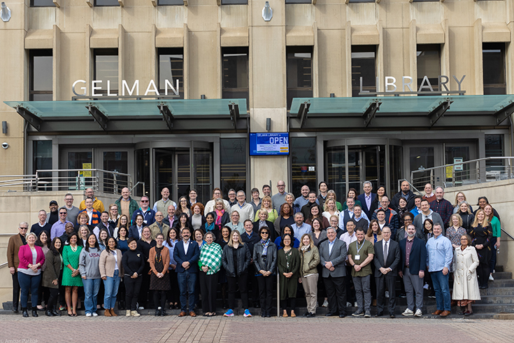 Group photo of the Global Career Services Summit in Washington, D.C. comprised of over 130 heads of career offices from about 16 countries.