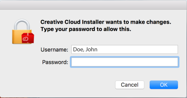 Adobe Creative Cloud Mac installer login prompt
