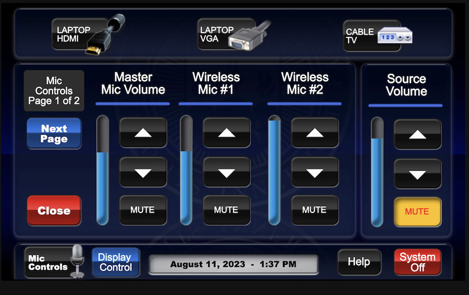 Mandel Forum microphone controls page
