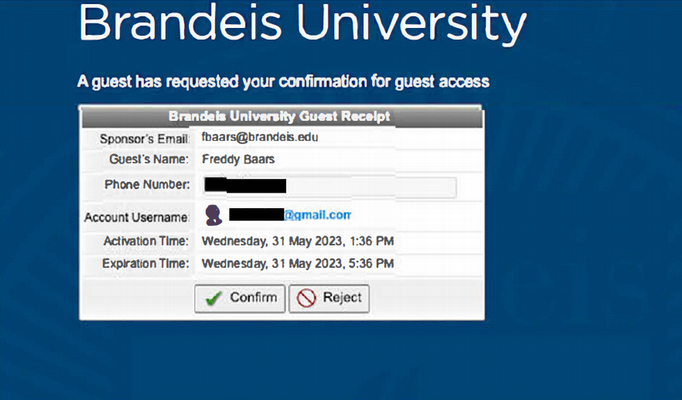 Guest wireless image of confirm or reject the registration request