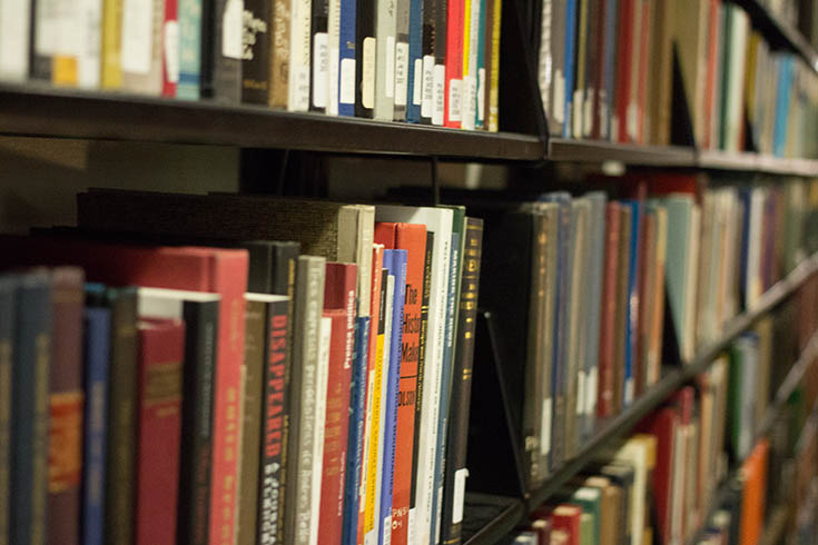Books on a shelf in the Library