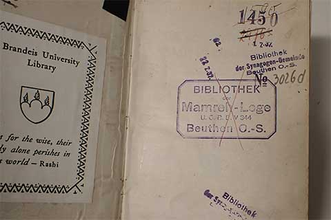 Opened cover and flyleaf of a book.