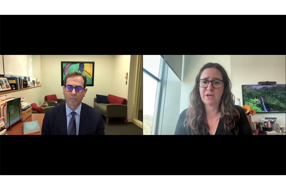 Jon Levisohn and Keren Fraiman in a Zoom window