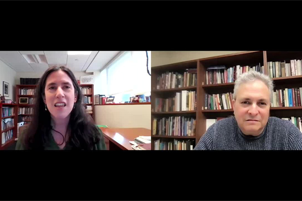 Zoom video split screen with Jenny Small and Jonathan Krasner