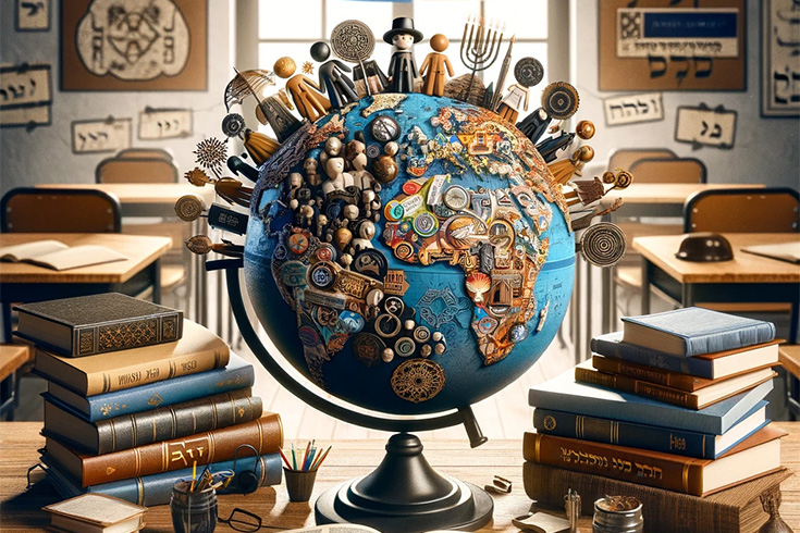 Illustration of a globe in a classroom