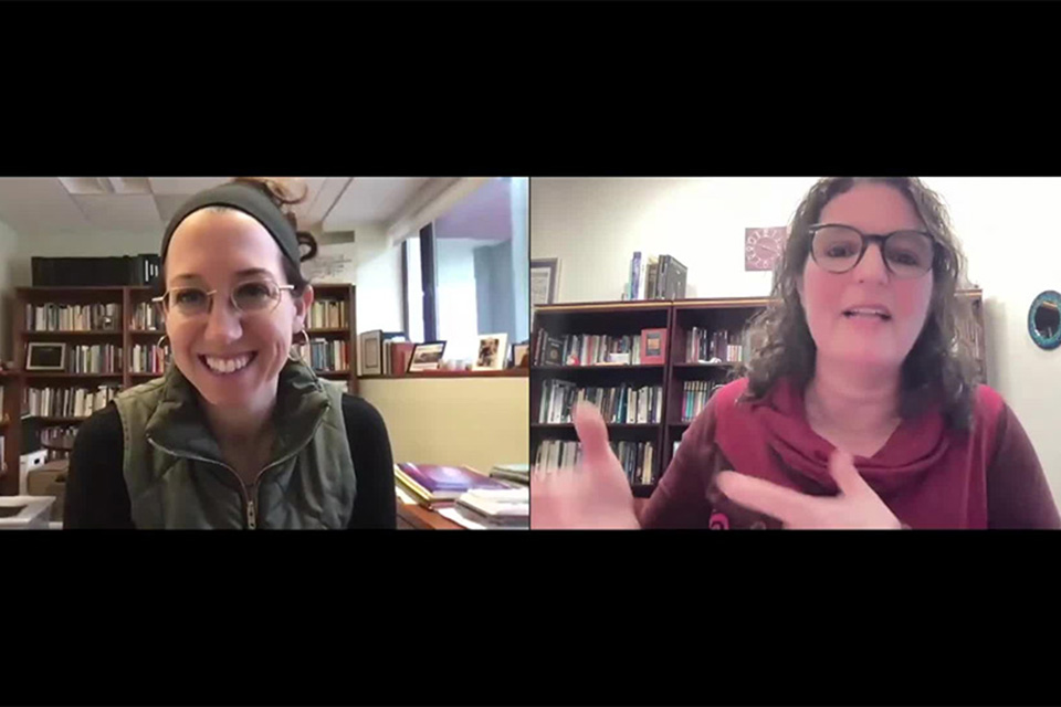 Zoom video split screen with Tali Zelkowicz and Ziva Hassenfeld