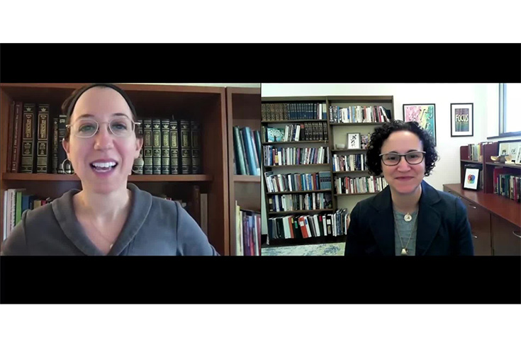 Zoom video split screen with Ziva Hassenfeld and Miriam Heller Stern