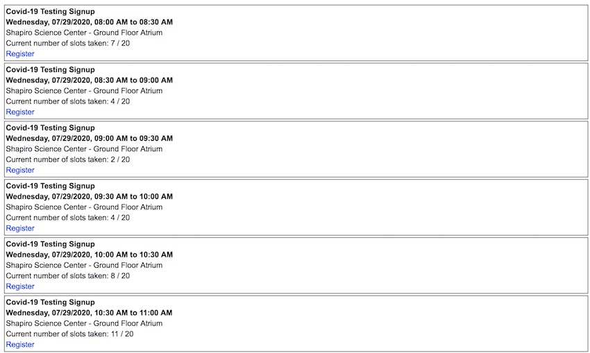 Screenshot of the online scheduling portal.