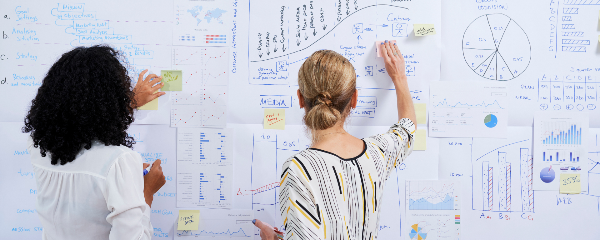 Two people sketching out a graph on a whiteboard