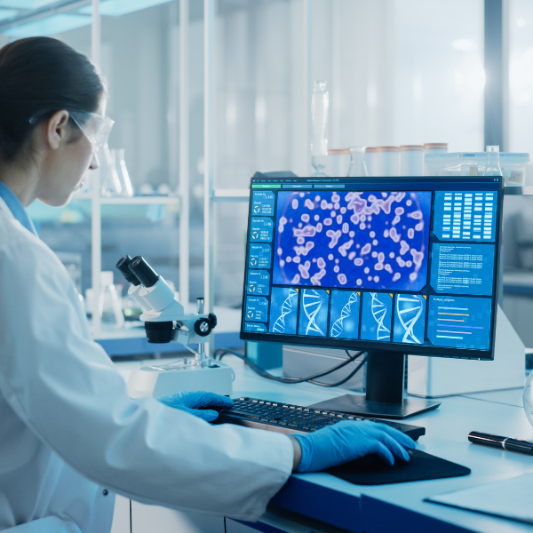 Person looking at a scan of cells in the lab