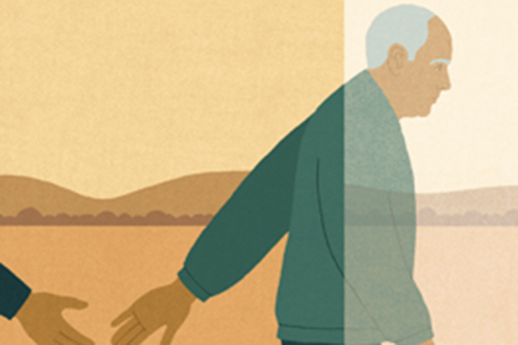 Illustration of an older man walking