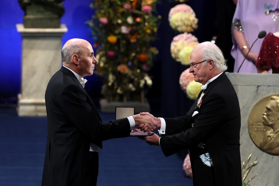 Weissman receiving the Nobel Prize